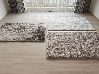 Soft Plush Square Rugs in Different Tones on Wooden Floor Living Room 3d model