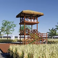 Modern Paddy Field Viewing Platform Rural Wooden Platform Viewing Platform Climb Tower Net Red Card Point Hit Looking Corridor Frame Love Theme Art Farmland Paddy Field Landscape 3d model