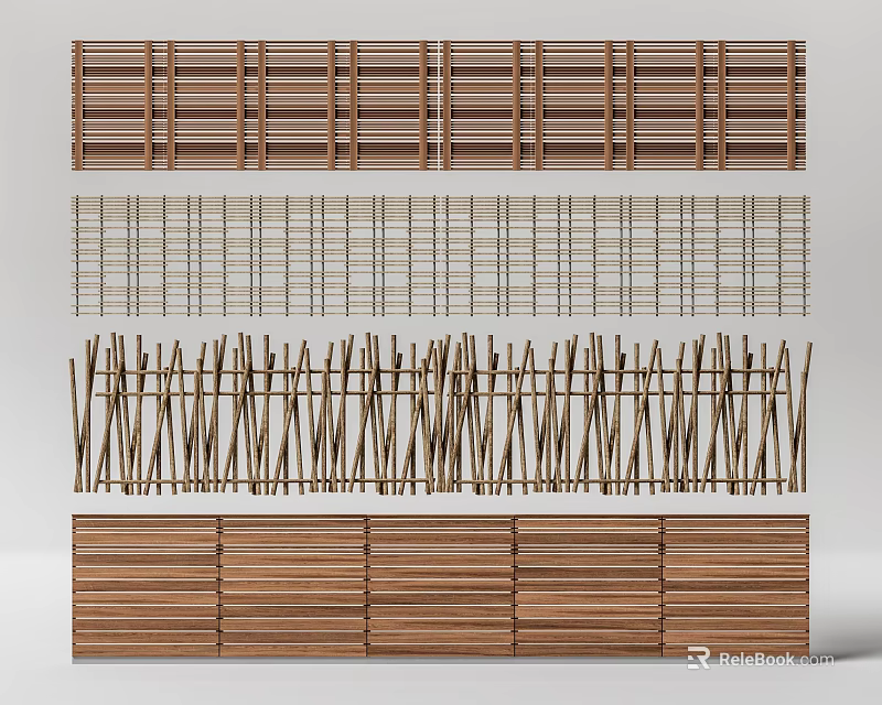 Wooden And Bamboo Fence Designs With Slatted And Woven Patterns For Outdoor Use 3d model 