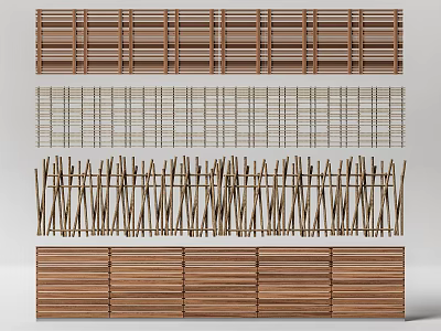 Wooden And Bamboo Fence Designs With Slatted And Woven Patterns For Outdoor Use 3d model