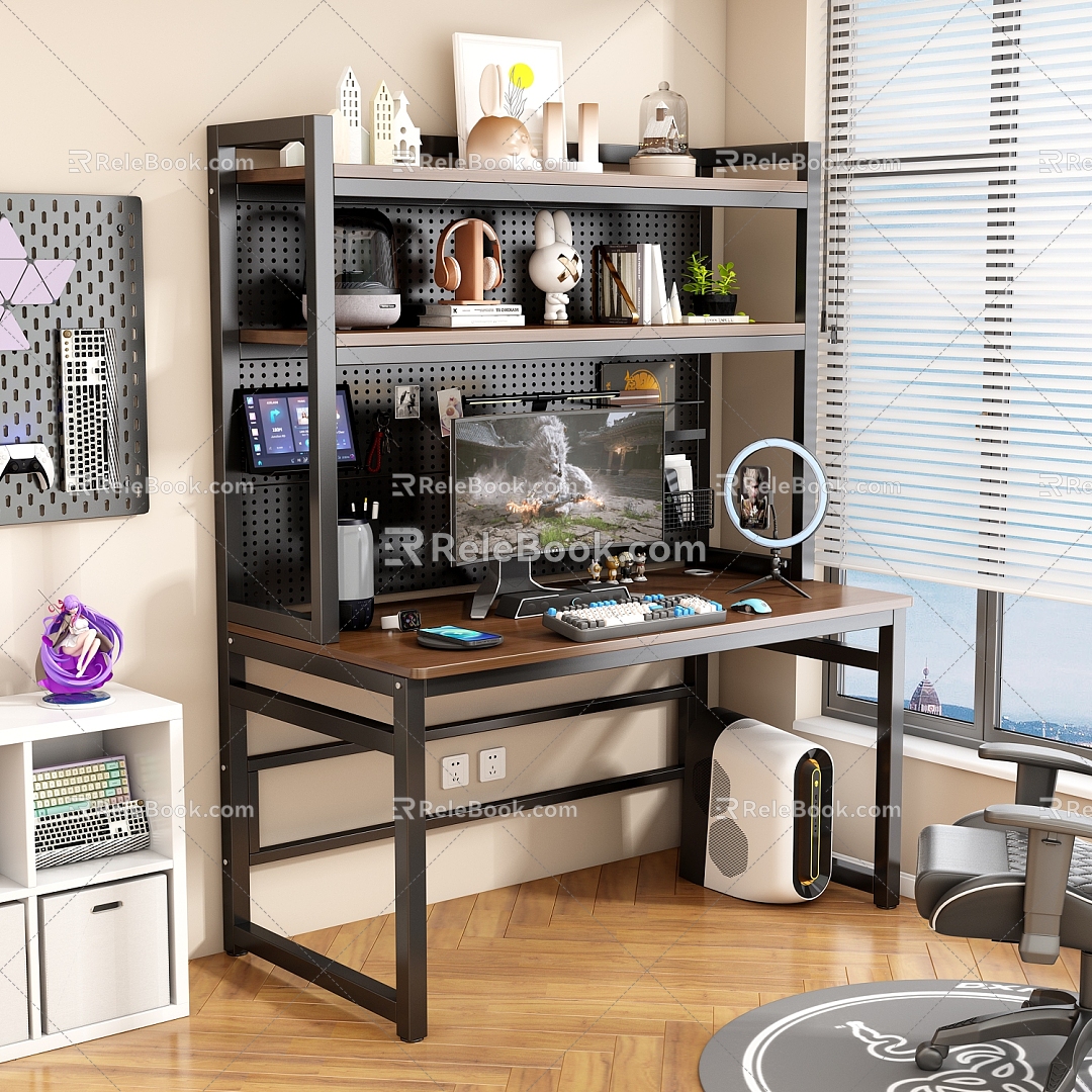 Modern computer desk desk rack combination 3d model