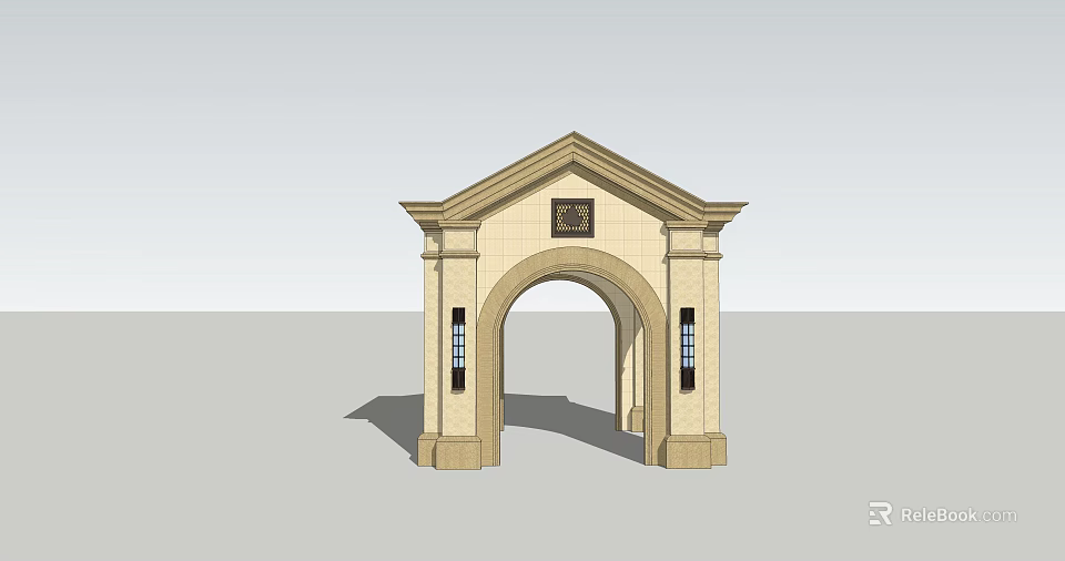 Classic Arched Gate Architectural Structure With Stone Material Decorative Gable And Column Windows 3d model