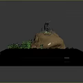 Shrimp Perched On Rock With Green Plants In Miniature White Base Landscape