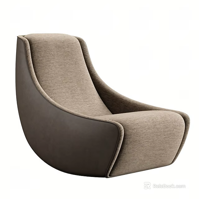 Contemporary Accent Chair Upholstered in Brown Fabric with Leather Trim Curved Backrest and Armrests 3d model 