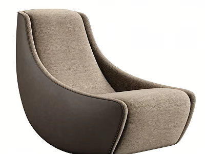 Contemporary Accent Chair Upholstered in Brown Fabric with Leather Trim Curved Backrest and Armrests 3d model