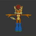 Cartoon Character With Red Hair Orange Body Blue Boots Backpack Outstretched Arms Holding Device