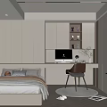 Tatami Bedroom Study Table and Chair Wardrobe Display Cabinet Bookcase Carpet Fabric Bed Computer 3d model