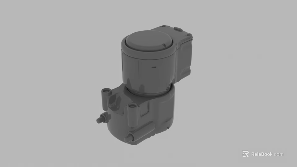 Detailed Gray Industrial Mechanical Component 3D Model With Circular Top And Rectangular Side Structure 3d model 