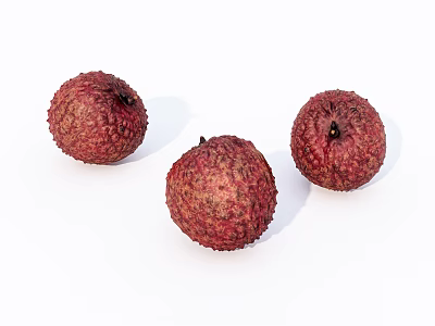 Fresh Ripe Red Textured Lychee Fruits with Rough Skin on White Background 3d model