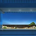 Garden Ornament Black Wall Mountain Shaped Designs Illuminated Lighting Green Shrubs Pine Tree Misty Gravel Path
