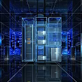 Futuristic Technology Data Center With Blue Holographic Grid And Globe 3d model