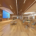 Book Art Gallery Interior With Wooden Shelves Reading Tables And Art Decor
