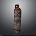 Rusty Red And White Gas Cylinder Isolated On Dark Background