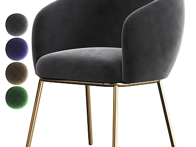 Gray Velvet Accent Chair With Gold Metal Legs And Color Options 3d model