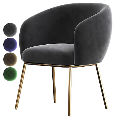 Gray Velvet Accent Chair With Gold Metal Legs And Color Options 3d model