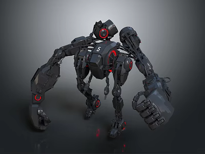 Black And Red Mechanical Creature Robot With Number 6 And Robust Limbs 3d model
