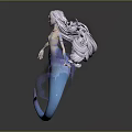 Elegant Mermaid Character With Long Silky Hair And Blue Fishtail In Graceful Pose