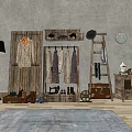 Wooden Display Shelves With Hanging Coats Shoes Hats And Ladder Style Racks In Interior Setup