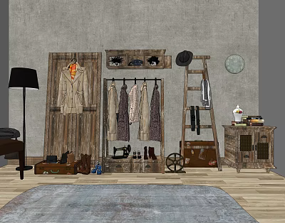 Industrial LOFT clothing rack clothing display rack combination 3d model