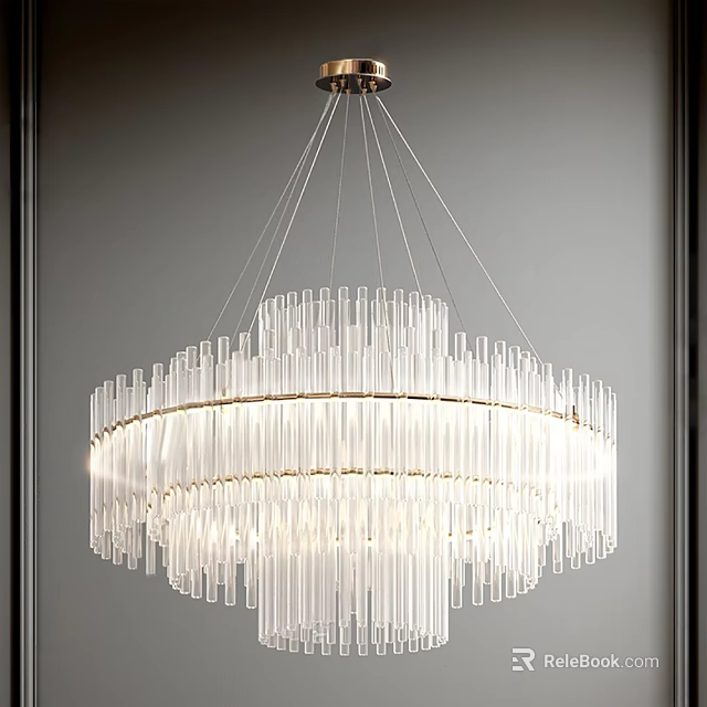 Modern Elegant Crystal Chandelier With Glass Tubes Round Shape Golden Frame And Soft Lighting 3d model 