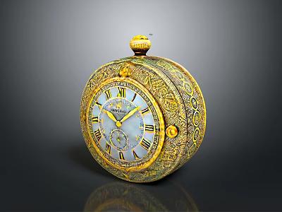 Vintage Decorative Table Clock Ornament Set With Ornate Golden Details And Round Shape 3d model