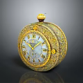 Vintage Decorative Table Clock Ornament Set With Ornate Golden Details And Round Shape