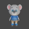 Adorable Gray Koala Game Movie Character with Pink Ears Blue Eyes Blue T-shirt Brown Shorts