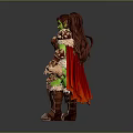 Green Skinned Female Warrior With Red Hair Flaming Weapon And Skull Decoration