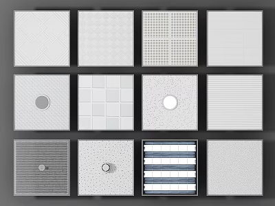 Ceiling Panels Showcasing Various Textured Patterns And Decorative Design Styles For Interiors 3d model