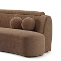 Cozy Brown Curved Sectional Sofa With Round Pillows And Soft Plush Fabric
