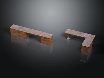 Wooden Tables With Two Shapes Featuring Drawers And Smooth Surface On Black Background 3d model