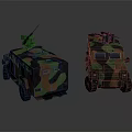 Camouflaged Military Armored Vehicles With Roof Mounted Weaponry In Dual Views