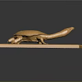 Golden Turtle Sculpture On Shiny Golden Base With Detailed Design