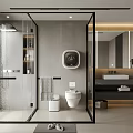 Modern Bathroom Interior Design With Glass Shower Enclosure Toilet And Vanity Mirror