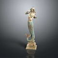 Artistic Mermaid Statue With Green Tail Standing On Decorative Base 3d model