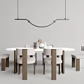 Modern Round Dining Table Set With Wooden Frame Chairs And Hanging Pendant Light