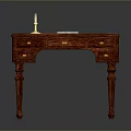 Classic Dark Wooden Desk With Drawers Gold Candle Holder And Book