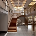 Chinese Style Lobby Interior With Wooden Staircase Traditional Chandelier And Carved Screens