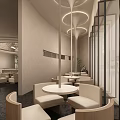 Modern Restaurant Interior With White Seats Counter Menu Board And Decorative Plant