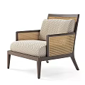 Modern Leisure Accent Chair With Wooden Frame Rattan Weave And Herringbone Pattern Cushion