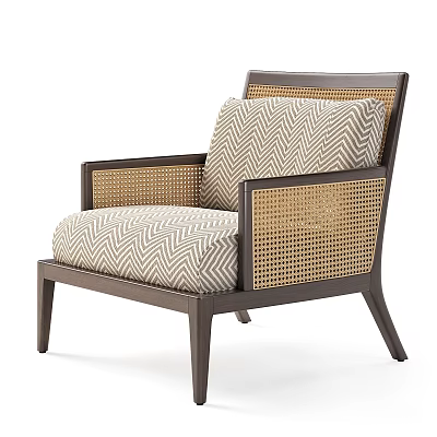 Modern Leisure Accent Chair With Wooden Frame Rattan Weave And Herringbone Pattern Cushion 3d model