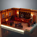 Vintage Pub Interior With Wooden Bar Counter Wine Racks And Wall Lamps