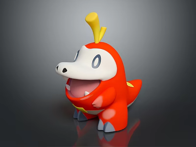 Small Red White Cartoon Creature Character With Yellow Horn Open Mouth Grey Claws 3d model