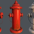 Three Fire Hydrants Featuring Red White Exteriors with Rust and Clean Finishes 3d model