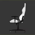 White Gaming Chair with Gray Accents Black Armrests and Brown Wheeled Base