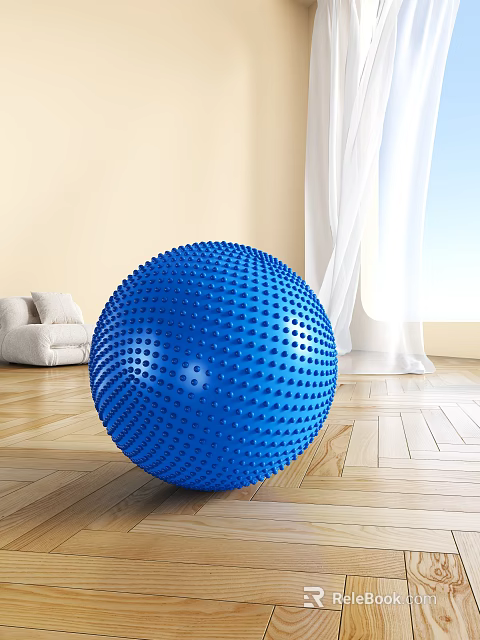 Blue Textured Fitness Ball For Indoor Exercise And Home Workout Equipment 3d model 