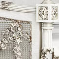 Classic White Bed Frame With Carved Details And Wicker Headboard Design