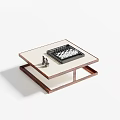 Modern Coffee Table With Walnut Frame Light Colored Top Chessboard And Decorative Ornament 3d model