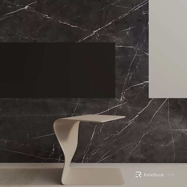 Modern White Side Table With Curved Sleek Design Against Dark Marble Wall Background 3d model