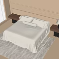 Double Bed with White Sheet and Pillows Beside Bedside Tables with Table Lamp on Rug